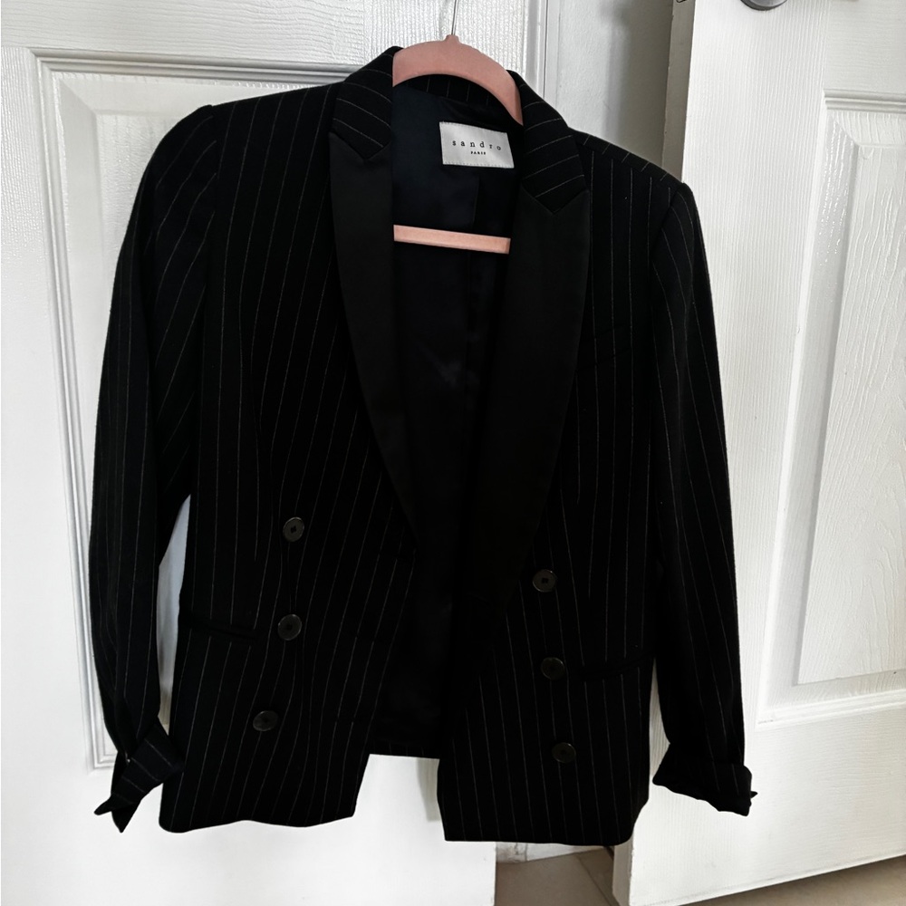 Sandro Black striped Coat Tailored Blazer